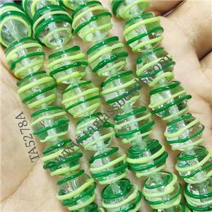 Green Lampwork Glass Beads Line Round, approx 12mm dia