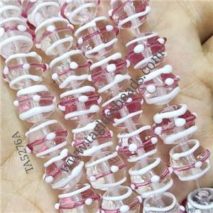 Round Lampwork Glass Beads Pink Line, approx 12mm dia