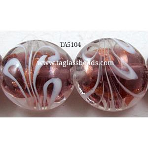 stripe lampwork glass beads, flat-round, purple, 20mm dia