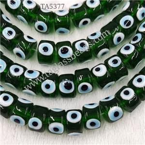 Darkgreen Lampwork Glass Heishi Beads With Evil Eye, approx 7x11mm