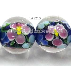glass lampwork beads, round, flower, deep-blue, 20mm dia