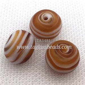 coffee Lampwork Glass rondelle beads, matte, approx 16x18mm