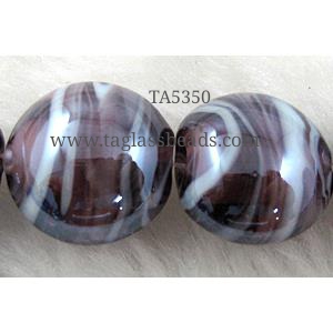 Lampwork glass bead, flat round, purple, 16-17mm dia
