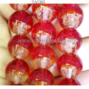 Lampwork glass bead within goldsand, round, double color, approx 12mm dia