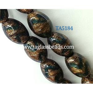 lampwork glass bead, rice-shape, approx 11x16mm