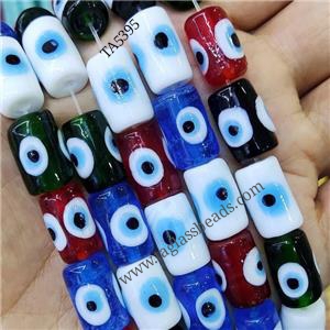 Lampwork Glass Column Beads With Evil Eye Mix Color