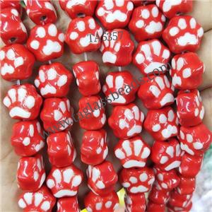 Red Lampwork Glass Paws Beads, approx 13-15mm