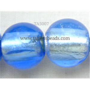 Lampwork Glass Beads with silver foil, round 14mm dia