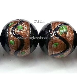glass lampwork beads with goldsand, round, 14 mm