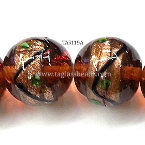 glass lampwork beads with goldsand, round, 14 mm