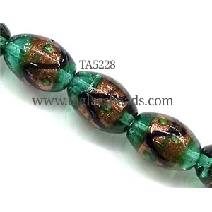 glass lampwork beads with goldsand, barrel, 11x16mm