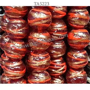 glass lampwork beads with goldsand line, round, 12mm dia