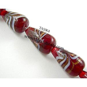 lampwork glass beads with swirl goldsand, teardrop, 12x20mm,