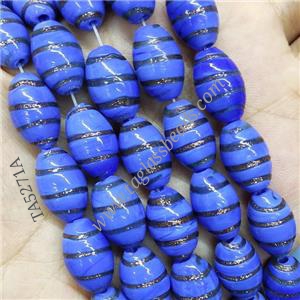 Lampwork Glass Rice Beads 10 Color Gold Foil, approx 10-16mm