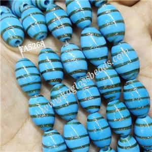 Lampwork Glass Rice Beads Mix Color Gold Foil, approx 10-16mm