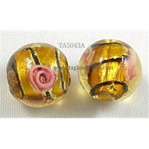 Lampwork Glass bead within foil and stripe, dichromatic, mixed color, 12mm dia