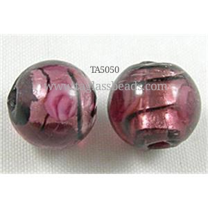 glass lampwork beads with silver foil, line, round, lavender, 12mm dia