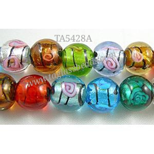 glass lampwork beads with silver foil, line, round, lavender, 12mm dia
