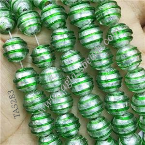Larmwork Glass Beads With Silver Foil Round Line, approx 12mm dia