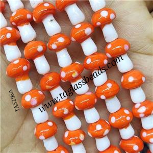 Orange Lampwork Mushroom Beads, approx 10-14mm,