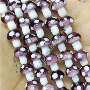 Amethyst Lampwork Mushroom Beads, approx 10-14mm