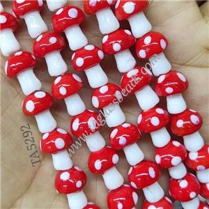 Red Lampwork Mushroom Beads, approx 10-14mm