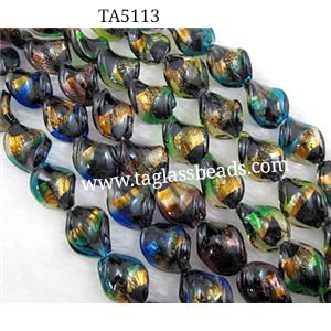 dichromatic lampwork glass beads with foil, flat-round, mixed color, 16-17mm dia
