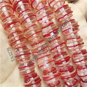Lampwork Glass Beads Round Red Line, approx 12mm dia