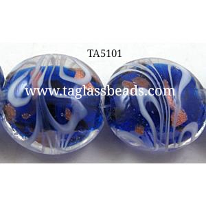 stripe lampwork glass beads, flat-round, deep-blue, 20mm dia