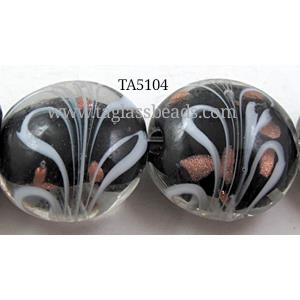 stripe lampwork glass beads, flat-round, black, 20mm dia