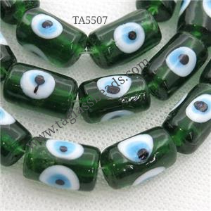 handmade green Lampwork Glass tube Beads with evil eye, approx 11-16mm