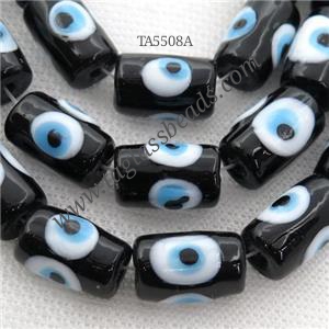 handmade black Lampwork Glass tube Beads with evil eye, approx 11-16mm