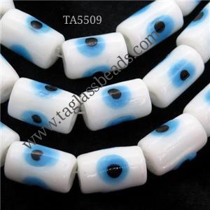 handmade white Lampwork Glass tube Beads with evil eye, approx 11-16mm