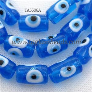 handmade blue Lampwork Glass tube Beads with evil eye, approx 11-16mm