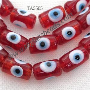 handmade Red Lampwork Glass tube Beads with evil eye, approx 11-16mm