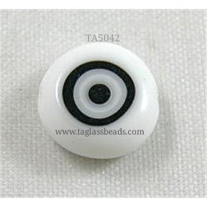 lampwork glass beads with evil eye, flat-round, white, 10mm dia