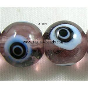 lampwork glass beads with evil eye, round, black, 12mm dia