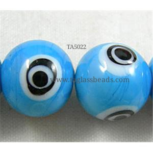 lampwork glass beads with evil eye, round, blue, 12mm dia
