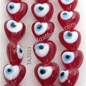 handmade red Lampwork Glass heart Beads with evil eye, approx 12mm