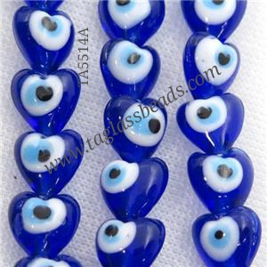 handmade deepblue Lampwork Glass heart Beads with evil eye, approx 12mm