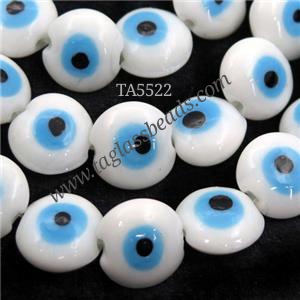 handmade white Lampwork Glass coin Beads with evil eye