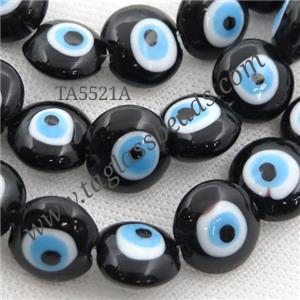 handmade black Lampwork Glass coin Beads with evil eye, approx 16mm dia