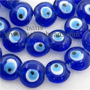 handmade dp.blue Lampwork Glass coin Beads with evil eye, approx 16mm dia
