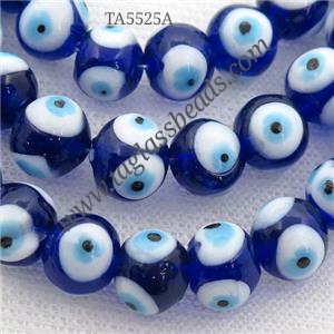 handmade dp.blue Lampwork Glass round Beads with evil eye, approx 6mm dia