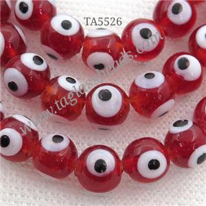 handmade red Lampwork Glass round Beads with evil eye, approx 6mm dia