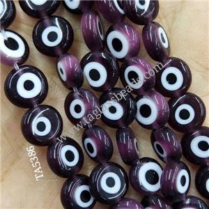 Purple Lampwork Glass Circle Beads Evil Eye, approx 10mm
