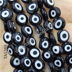 Black Lampwork Glass Circle Beads Evil Eye, approx 10mm