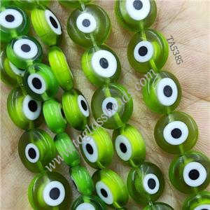 Green Lampwork Glass Circle Beads Evil Eye, approx 10mm