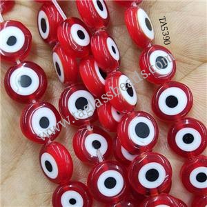 Red Lampwork Glass Circle Beads Evil Eye, approx 8mm