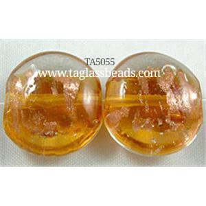 lampwork glass beads with goldsand, flat-round, golden, 15mm dia